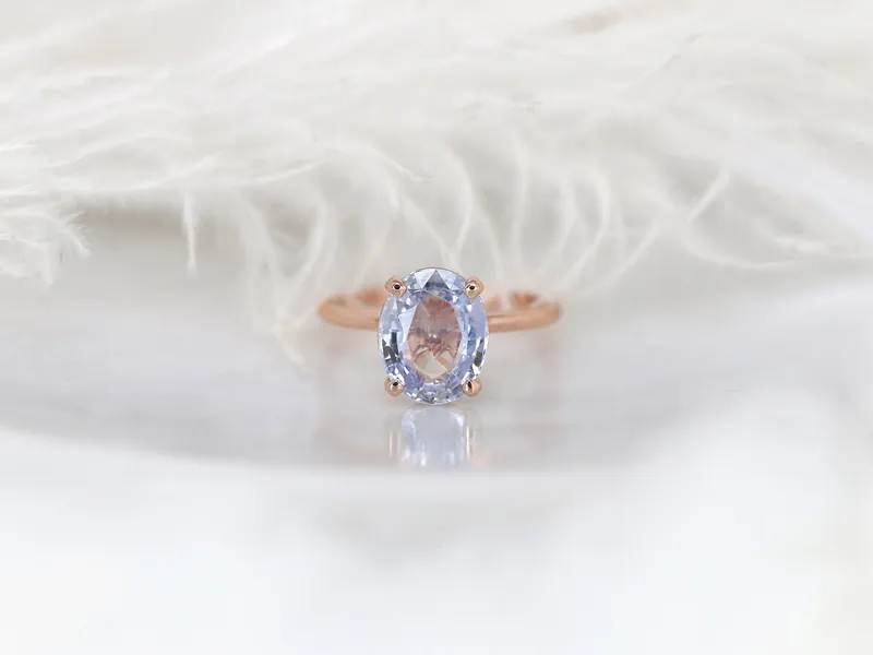 3.70ct ct Ready to Ship Dakota 14kt Rose Gold Lavender Cornflower Sapphire Oval Solitaire Ring view 7