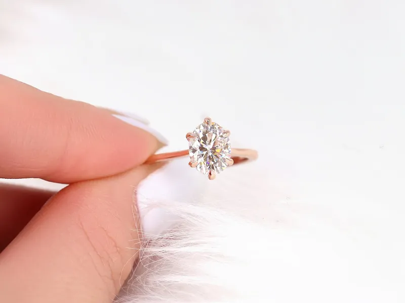 2ct Skinny Lexus 9x7mm 14kt Gold Moissanite Six Prong Oval Solitaire Ring view 4