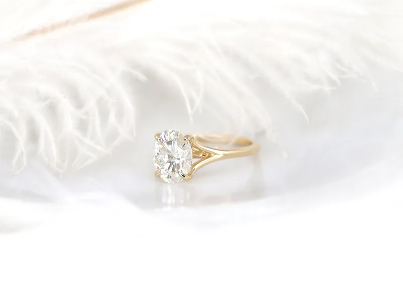 3ct Kai 10x8mm 14kt Gold Moissanite Mermaid Split Shank Oval Solitaire Ring view 6