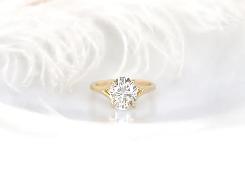 3ct Kai 10x8mm 14kt Gold Moissanite Mermaid Split Shank Oval Solitaire Ring view 7