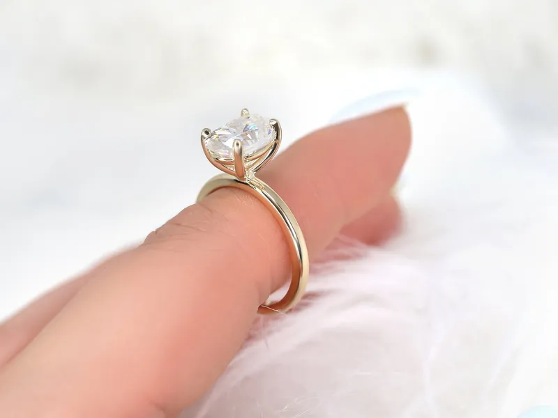 3ct Dakota 2MM 11x7mm 14kt Gold Moissanite Oval Solitaire Engagement Ring vy 3