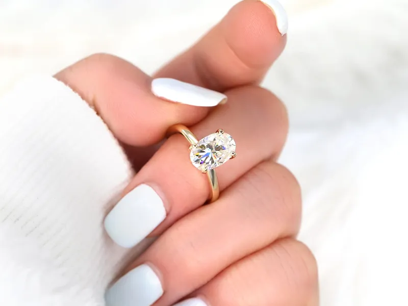 3ct Dakota 2MM 11x7mm 14kt Gold Moissanite Oval Solitaire Engagement Ring vy 2