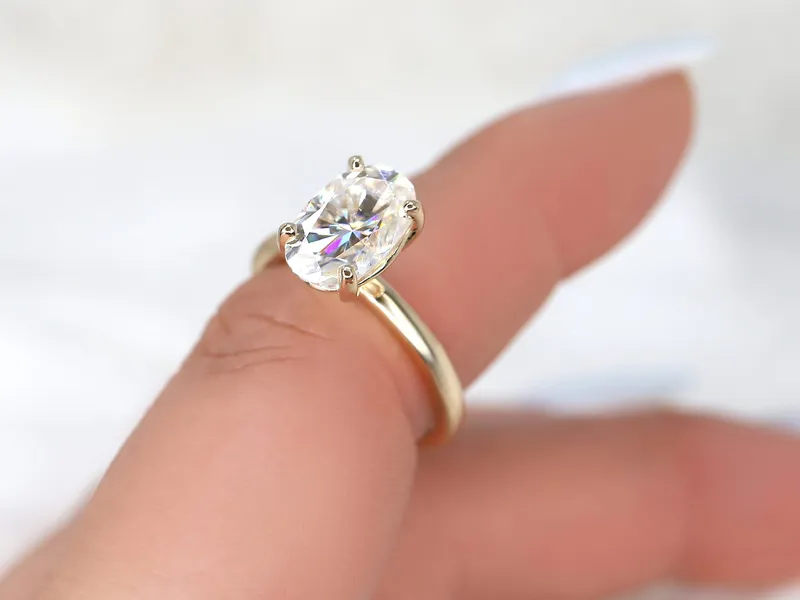 3ct Dakota 2MM 11x7mm 14kt Gold Moissanite Oval Solitaire Engagement Ring vy 4