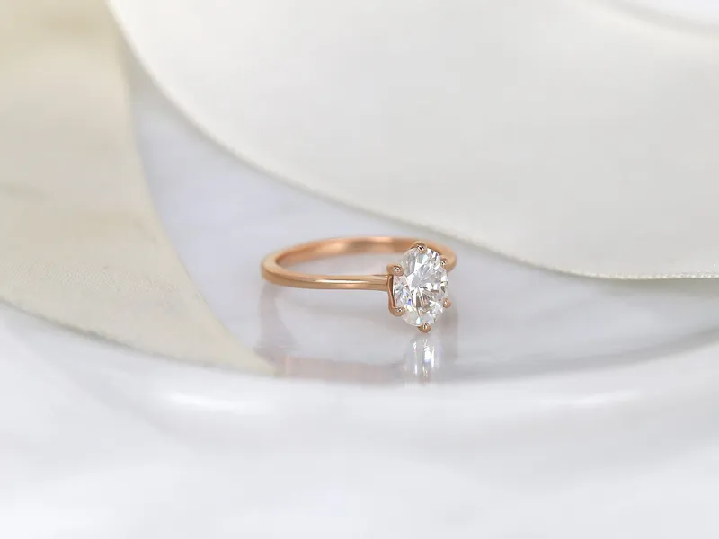 1.50ct Skinny Lexus 8x6mm 14kt Gold Moissanite Six Prong Oval Solitaire Ring vy 6