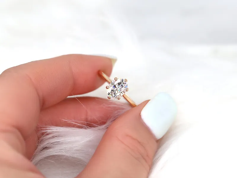 1.50ct Skinny Lexus 8x6mm 14kt Gold Moissanite Six Prong Oval Solitaire Ring vy 3