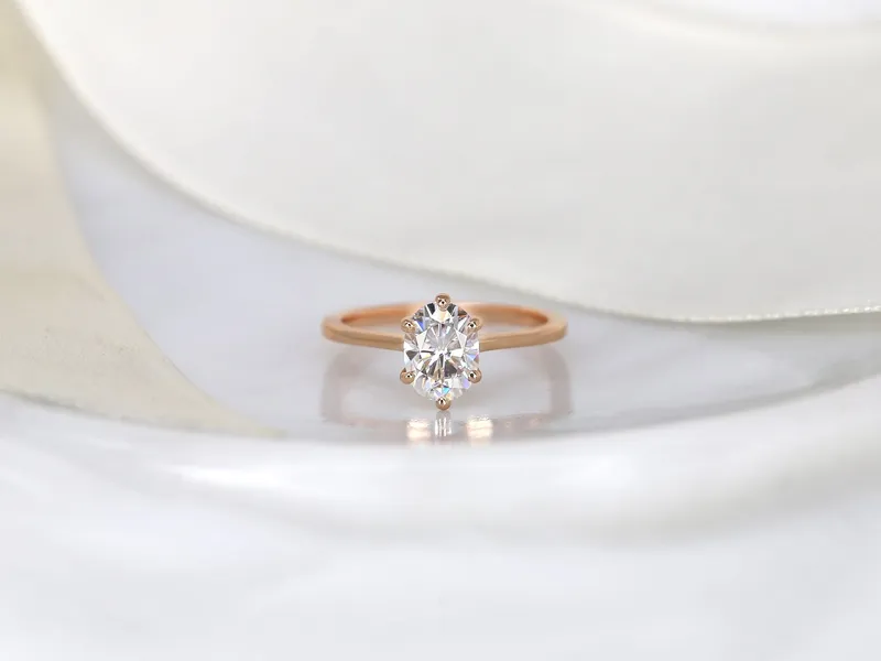 1.50ct Skinny Lexus 8x6mm 14kt Gold Moissanite Six Prong Oval Solitaire Ring vy 7