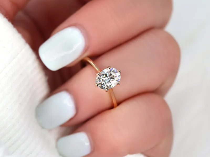 1.50ct Skinny Lexus 8x6mm 14kt Gold Moissanite Six Prong Oval Solitaire Ring vy 2