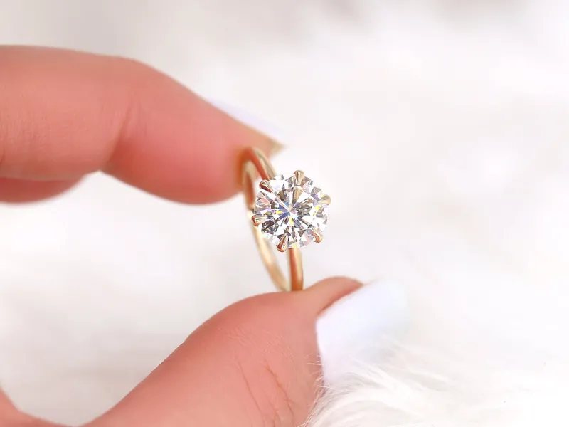2.70cts Skinny Webster 9mm 14kt Gold Moissanite 6 Prong Dainty Round Solitaire Ring round cut engagement ring