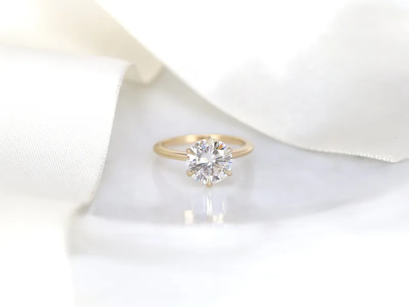 2.70cts Skinny Webster 9mm 14kt Gold Moissanite 6 Prong Dainty Round Solitaire Ring vy 5