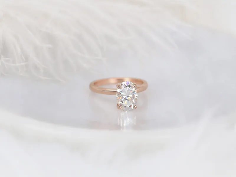 2.50ct Ready to Ship Dakota 2MM 10x7mm 14kt YELLOW Gold Forever One DEF Moissanite 4 Prong Oval Solitaire Engagement Ring view 5