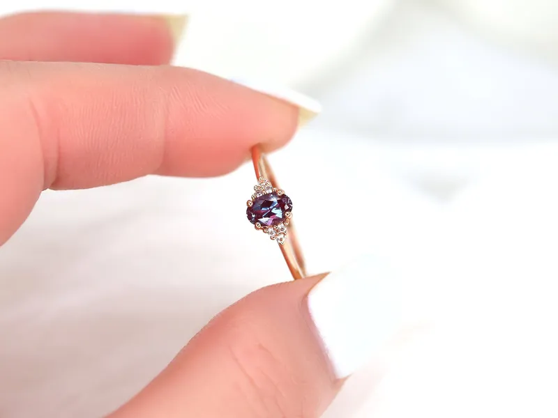 Ready to Ship Juniper 6x4mm 14kt Rose Gold Alexandrite Sapphire Cluster Ring sapphire oval cut engagement ring