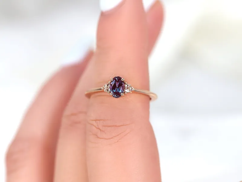 Ready to Ship Juniper 6x4mm 14kt Rose Gold Alexandrite Sapphire Cluster Ring view 7