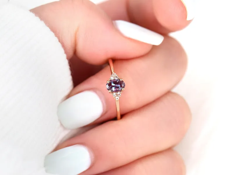 Ready to Ship Juniper 6x4mm 14kt Rose Gold Alexandrite Sapphire Cluster Ring view 6