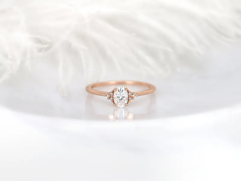 0.50ct Juniper 6x4mm 14kt Gold Moissanite Diamond 3 Stone Oval Engagement Ring vy 6