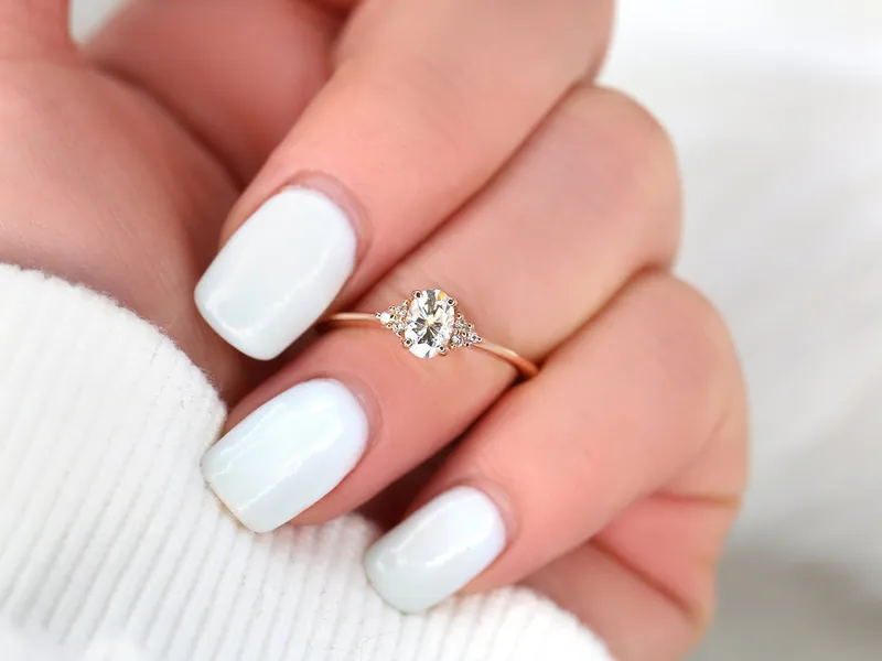 0.50ct Juniper 6x4mm 14kt Gold Moissanite Diamond 3 Stone Oval Engagement Ring diamond oval cut engagement ring