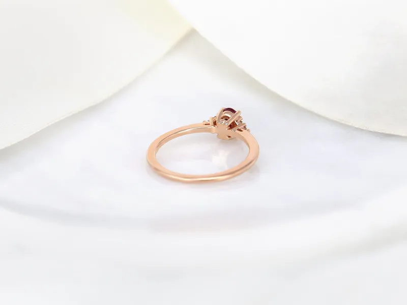 Juniper 6x4mm 14kt Gold Ruby Diamonds 3 Stone Oval Cluster Ring Engagement Ring vy 8