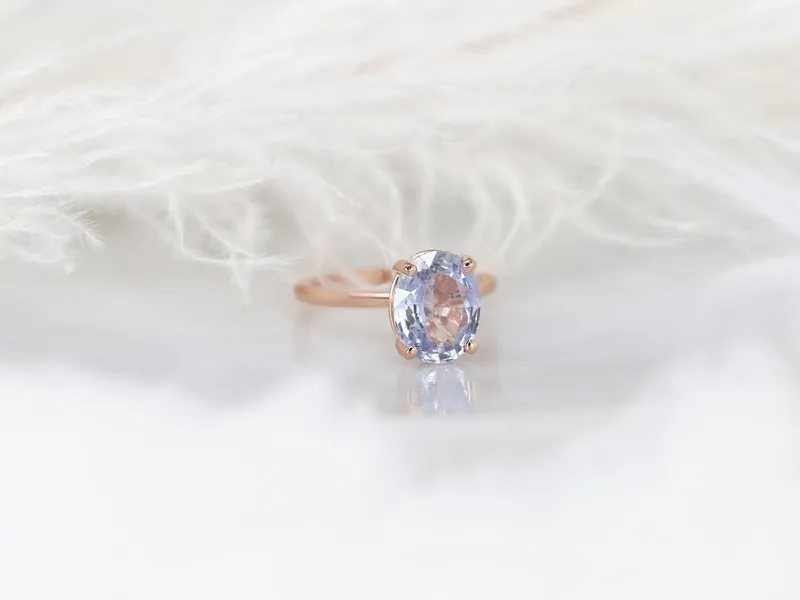 3.70ct ct Ready to Ship Dakota 14kt Rose Gold Lavender Cornflower Sapphire Oval Solitaire Ring view 6