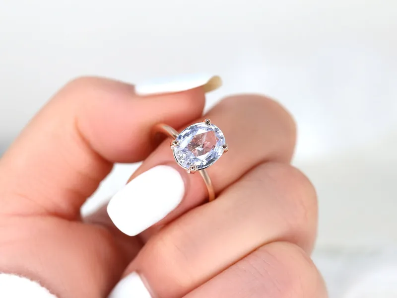 3.70ct ct Ready to Ship Dakota 14kt Rose Gold Lavender Cornflower Sapphire Oval Solitaire Ring view 2