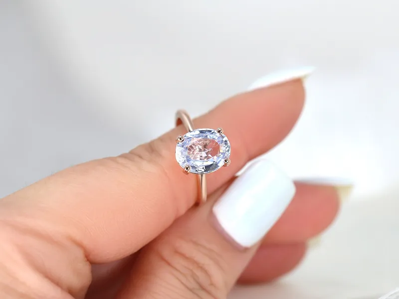 3.70ct ct Ready to Ship Dakota 14kt Rose Gold Lavender Cornflower Sapphire Oval Solitaire Ring view 5