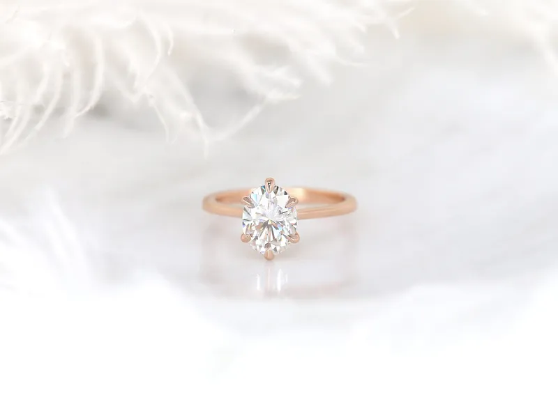 2ct Skinny Lexus 9x7mm 14kt Gold Moissanite Six Prong Oval Solitaire Ring view 7