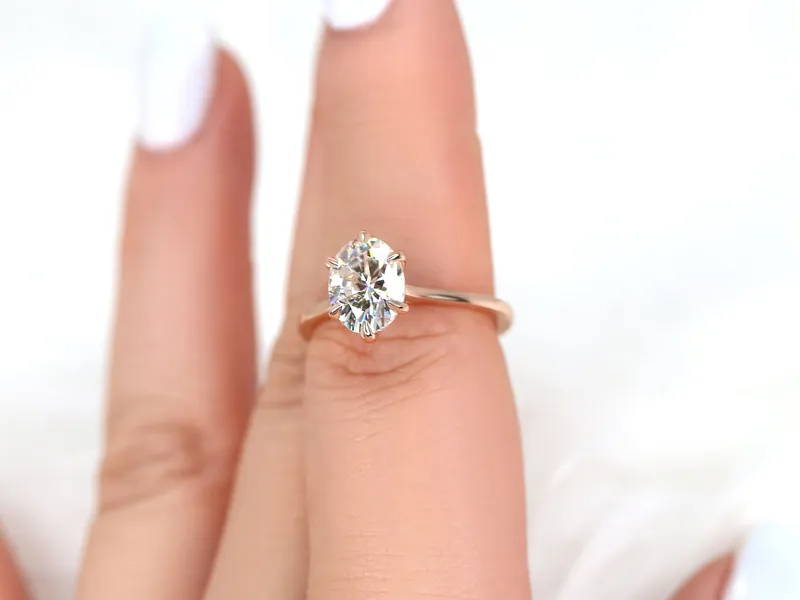 2ct Skinny Lexus 9x7mm 14kt Gold Moissanite Six Prong Oval Solitaire Ring view 2