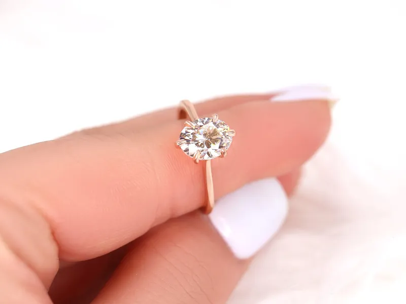 2ct Skinny Lexus 9x7mm 14kt Gold Moissanite Six Prong Oval Solitaire Ring oval cut engagement ring