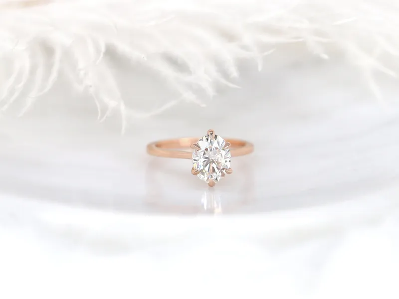 2ct Skinny Lexus 9x7mm 14kt Gold Moissanite Six Prong Oval Solitaire Ring view 5