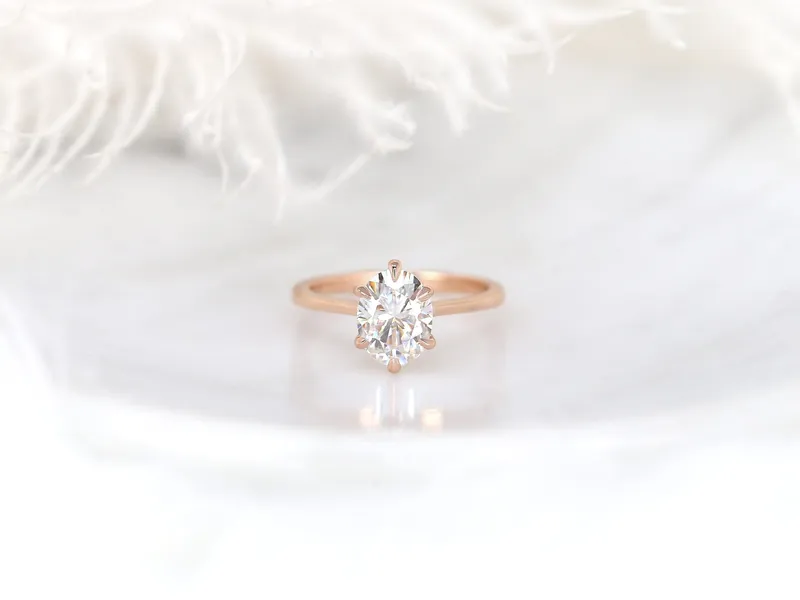 2ct Skinny Lexus 9x7mm 14kt Gold Moissanite Six Prong Oval Solitaire Ring view 6