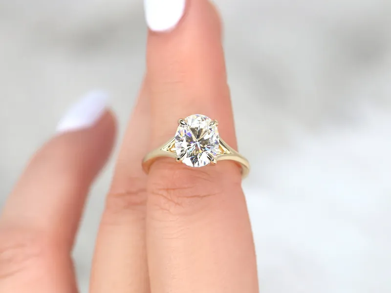 3ct Kai 10x8mm 14kt Gold Moissanite Mermaid Split Shank Oval Solitaire Ring view 3