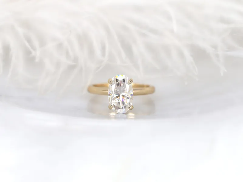 3ct Dakota 2MM 11x7mm 14kt Gold Moissanite Oval Solitaire Engagement Ring vy 5