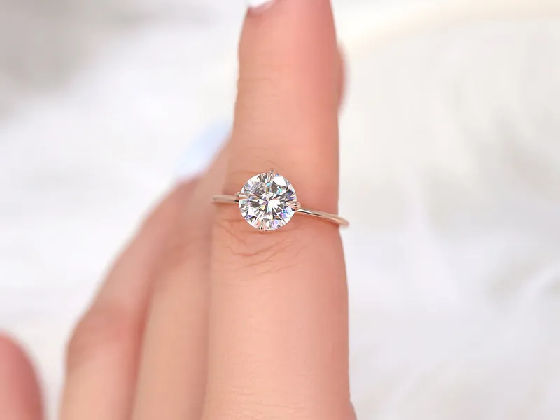 2ct Rowan 8mm 14kt Gold Moissanite Kite Set Round Solitaire Ring round cut engagement ring