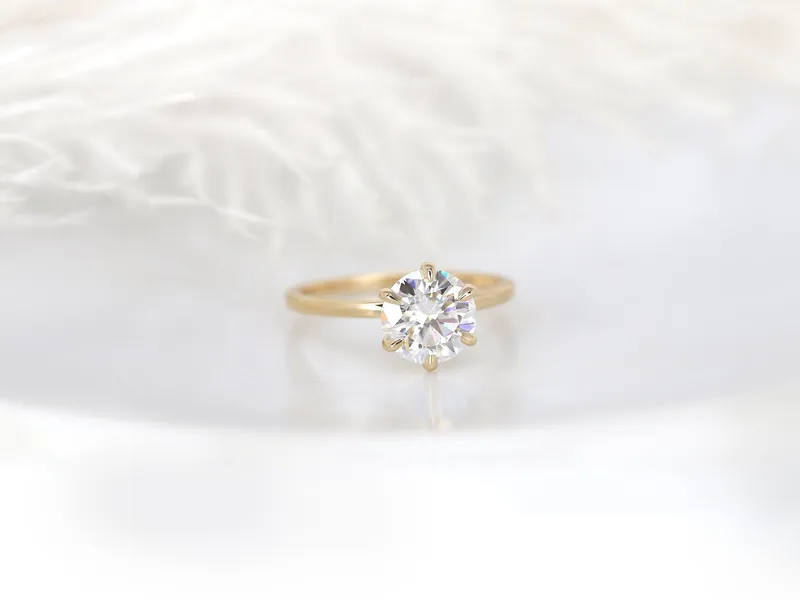 2ct Elaine 8mm 14kt Gold Moissanite Talon Six Prong Round Solitaire Ring vy 7