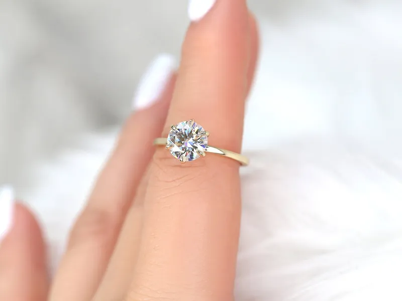 2ct Elaine 8mm 14kt Gold Moissanite Talon Six Prong Round Solitaire Ring vy 3
