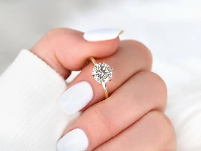 2ct Elaine 8mm 14kt Gold Moissanite Talon Six Prong Round Solitaire Ring vy 4