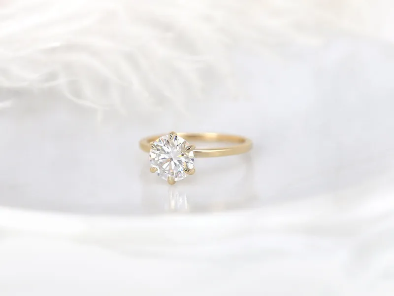 2ct Elaine 8mm 14kt Gold Moissanite Talon Six Prong Round Solitaire Ring vy 5