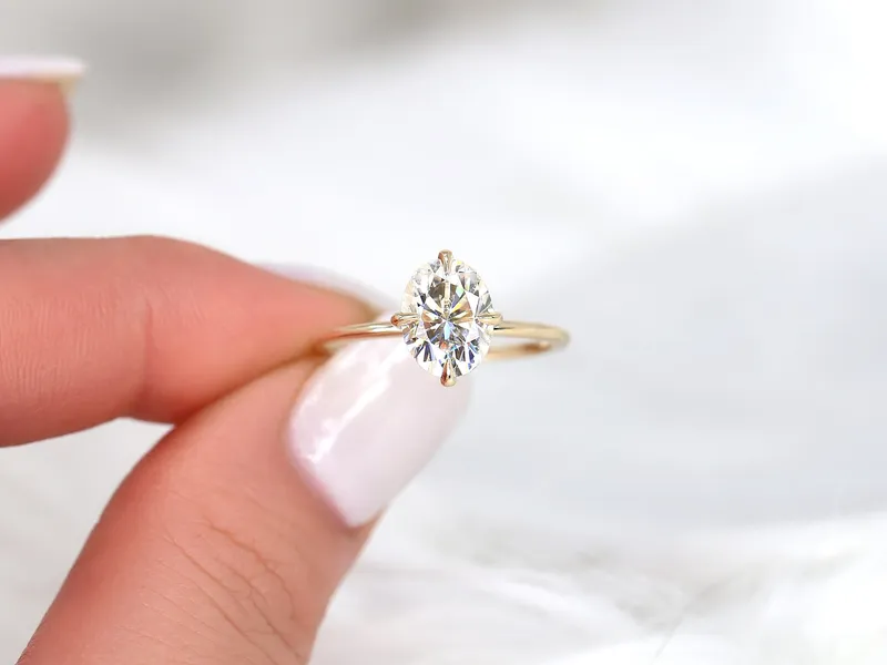 2ct Rosalita 9x7mm 14kt Gold Moissanite Talon Prong Oval Solitaire Ring vy 2