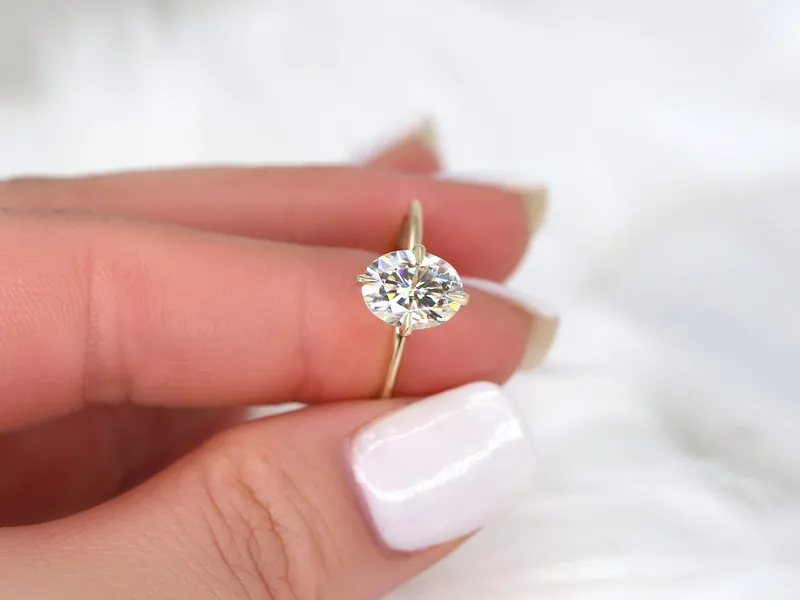 2ct Rosalita 9x7mm 14kt Gold Moissanite Talon Prong Oval Solitaire Ring vy 3