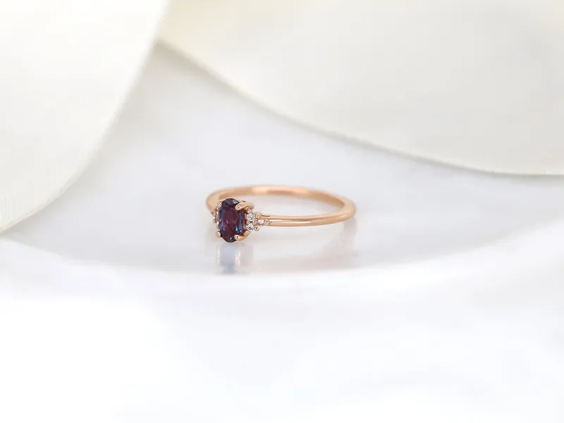Ready to Ship Juniper 6x4mm 14kt Rose Gold Alexandrite Sapphire Cluster Ring view 3