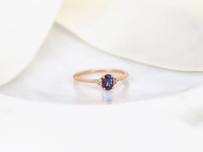 Ready to Ship Juniper 6x4mm 14kt Rose Gold Alexandrite Sapphire Cluster Ring view 4
