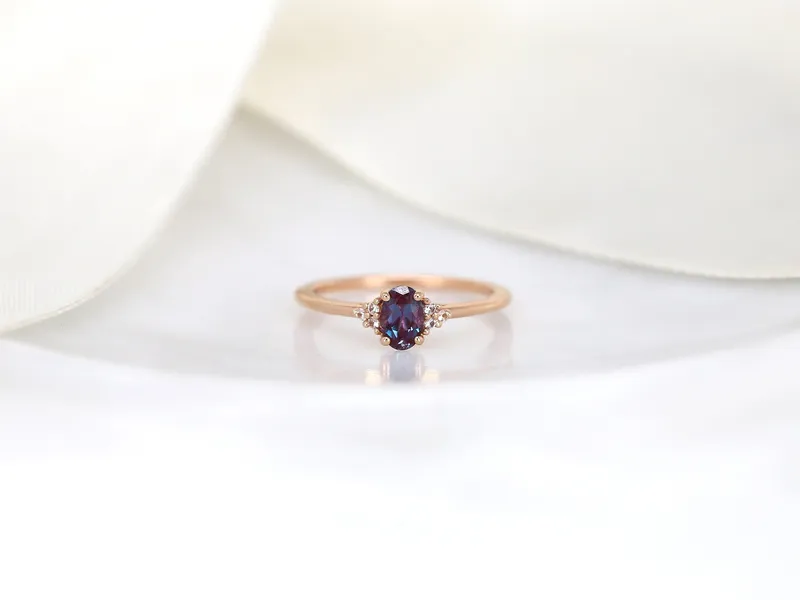 Ready to Ship Juniper 6x4mm 14kt Rose Gold Alexandrite Sapphire Cluster Ring view 2