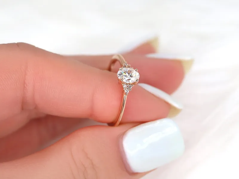 0.50ct Juniper 6x4mm 14kt Gold Moissanite Diamond 3 Stone Oval Engagement Ring vy 4