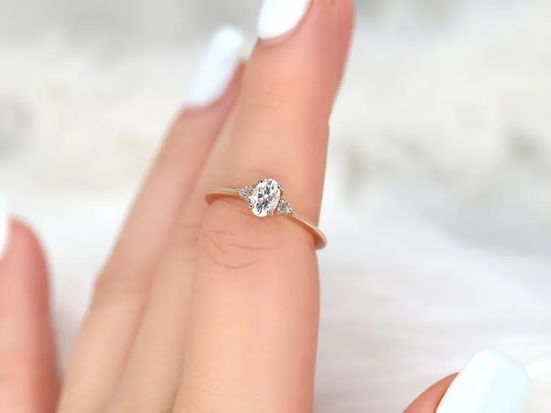 0.50ct Juniper 6x4mm 14kt Gold Moissanite Diamond 3 Stone Oval Engagement Ring vy 3