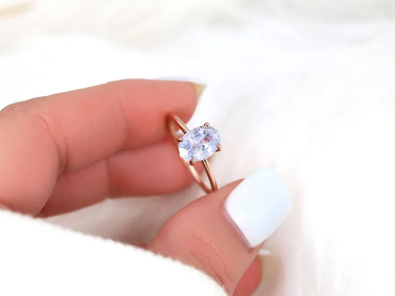 1.94ct Ready to Ship Layla 14kt Rose Gold Cornflower Galaxy Sapphire Minimalist Oval Solitaire Engagement Ring view 2