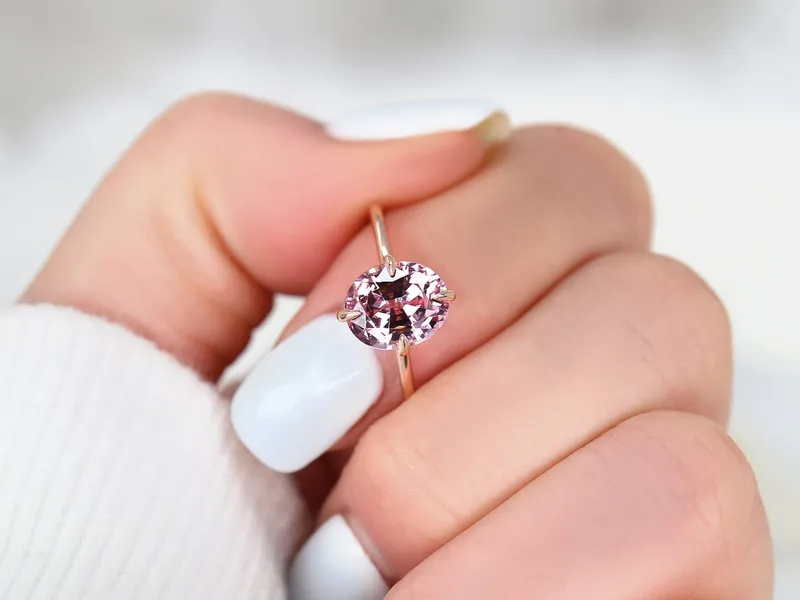 2.83ct Rosalita 14kt Rose Gold Pink Spinel Kite Set Oval Solitaire Ring,Unique Minimalist Oval Engagement Ring,Dainty Oval Ring,Blush Ring view 3