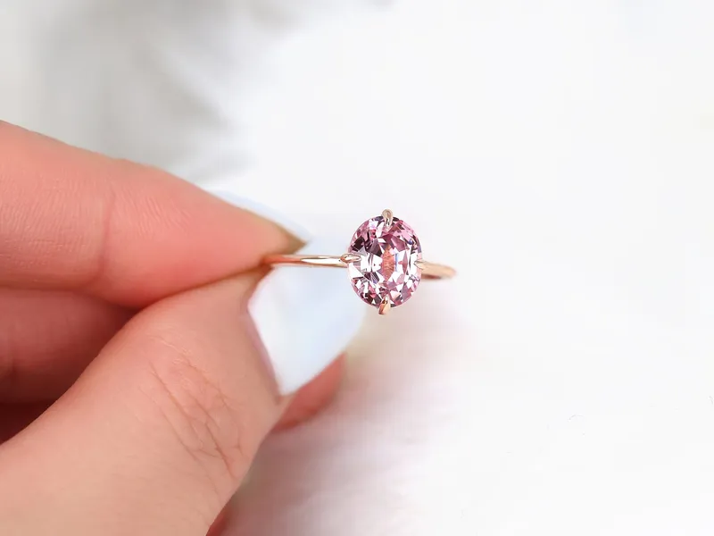 2.83ct Rosalita 14kt Rose Gold Pink Spinel Kite Set Oval Solitaire Ring,Unique Minimalist Oval Engagement Ring,Dainty Oval Ring,Blush Ring view 4