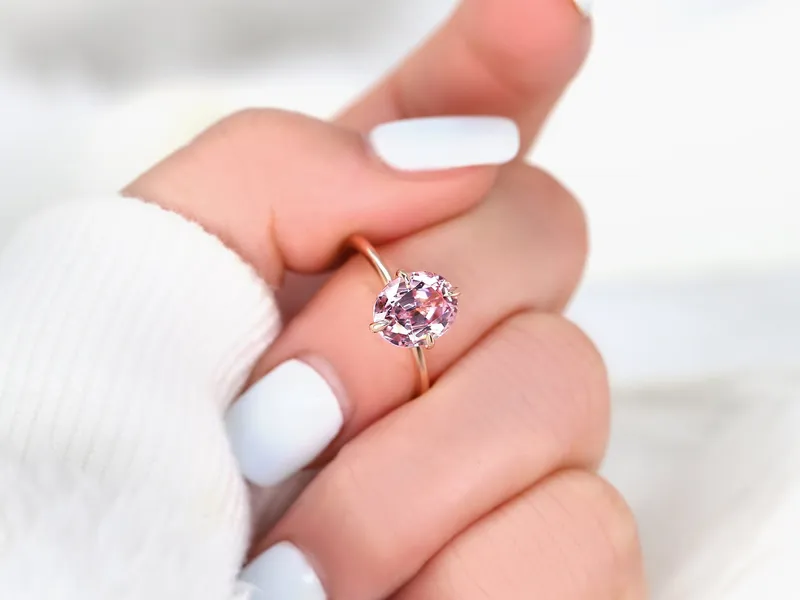 2.83ct Rosalita 14kt Rose Gold Pink Spinel Kite Set Oval Solitaire Ring,Unique Minimalist Oval Engagement Ring,Dainty Oval Ring,Blush Ring view 2