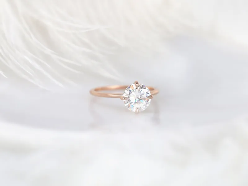 2ct Rowan 8mm 14kt Gold Moissanite Kite Set Round Solitaire Ring vy 6