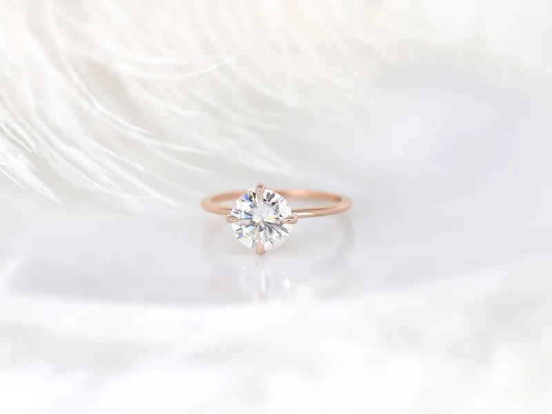2ct Rowan 8mm 14kt Gold Moissanite Kite Set Round Solitaire Ring vy 5