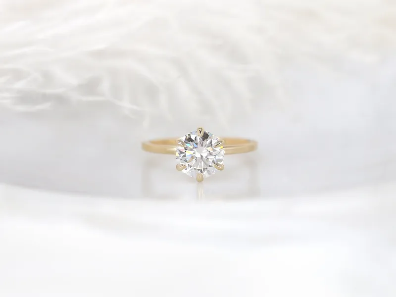 2ct Elaine 8mm 14kt Gold Moissanite Talon Six Prong Round Solitaire Ring vy 6