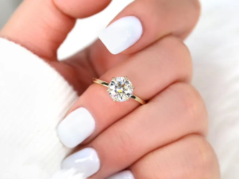 2ct Elaine 8mm 14kt Gold Moissanite Talon Six Prong Round Solitaire Ring vy 2